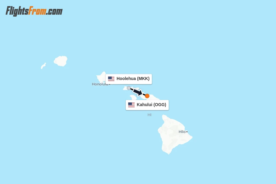 Flights from Hoolehua to Kahului route map