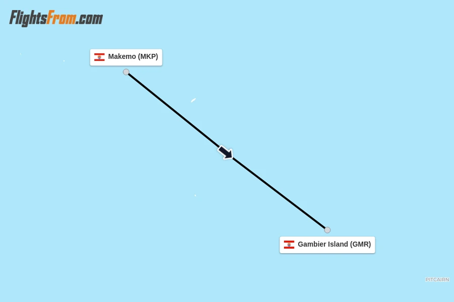 Flights from Makemo to Gambier Island route map