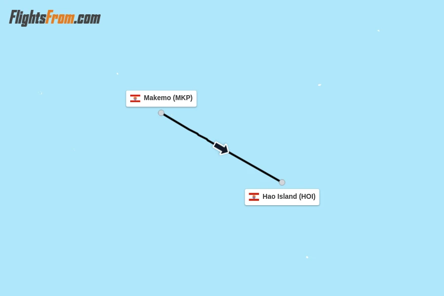 Flights from Makemo to Hao Island route map