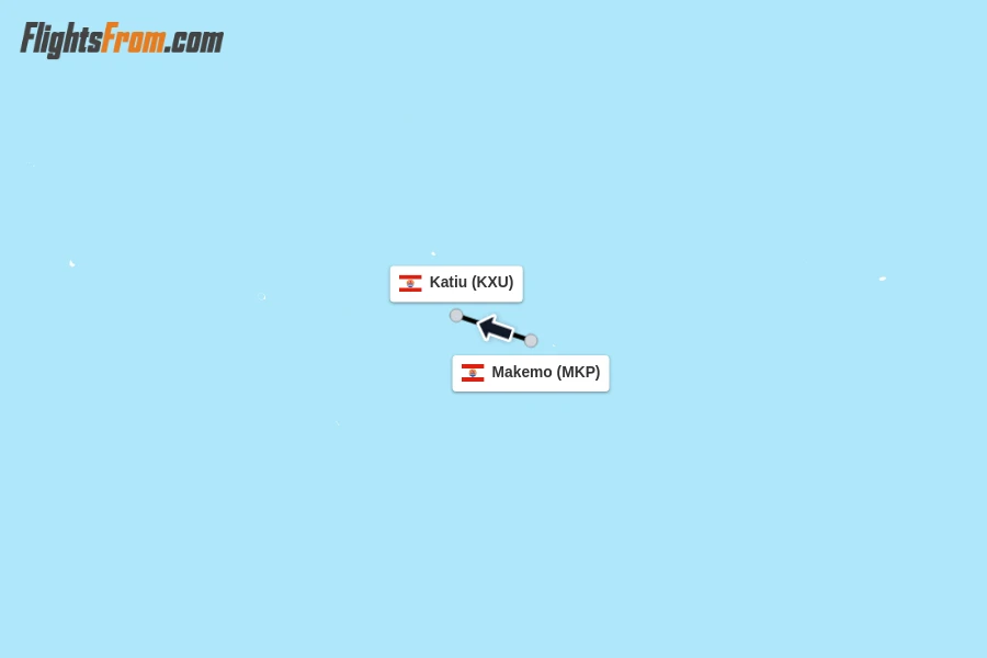 Flights from Makemo to Katiu route map