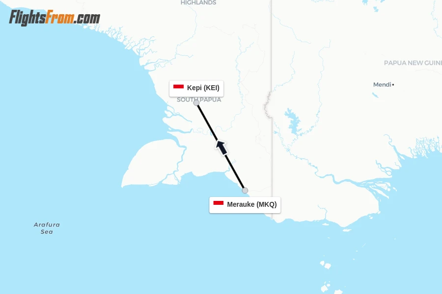 Flights from Merauke to Kepi route map