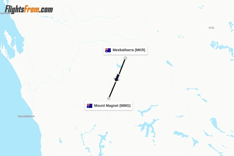 Flights from Meekatharra to Mount Magnet route map
