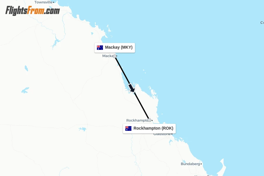 Flights from Mackay to Rockhampton route map