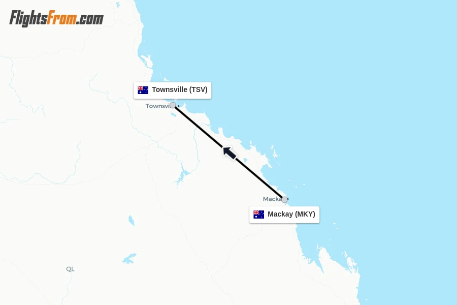 Flights from Mackay to Townsville route map