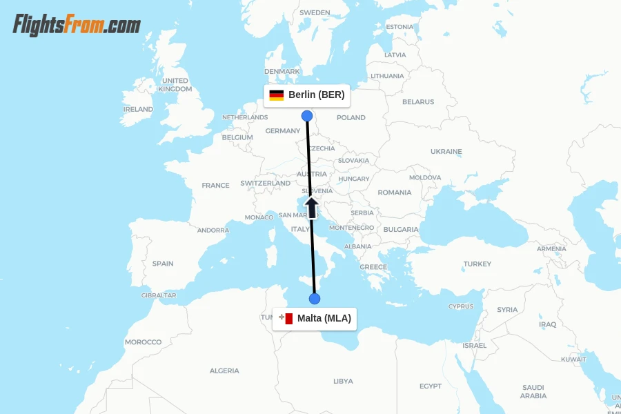 Flights from Malta to Berlin route map
