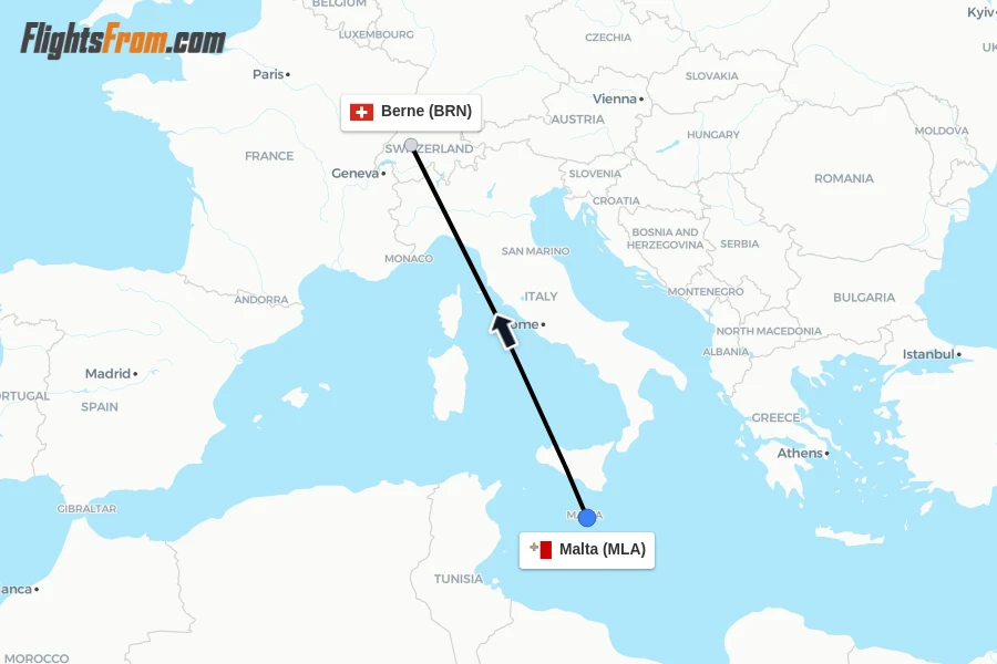 Flights from Malta to Berne route map