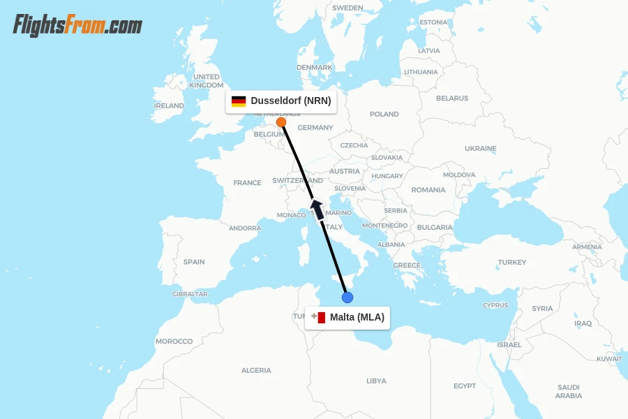 Flights from Malta to Dusseldorf route map