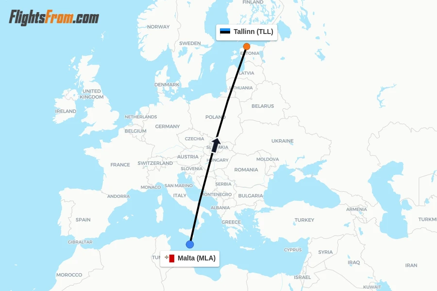 Flights from Malta to Tallinn route map