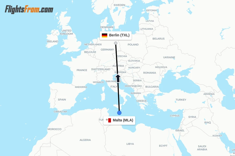 Flights from Malta to Berlin route map