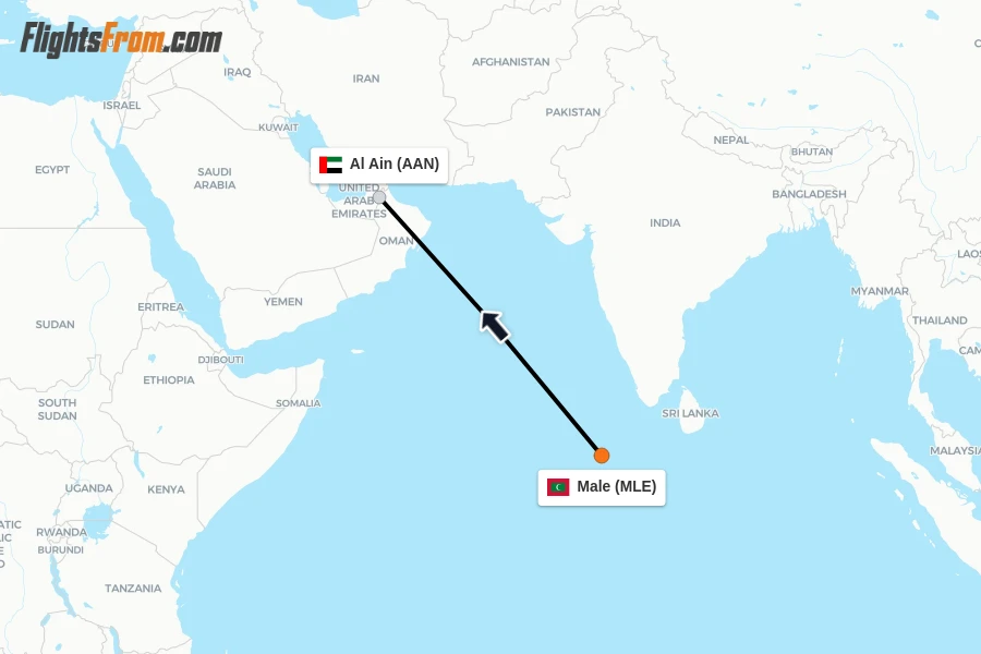 Flights from Male to Al Ain route map