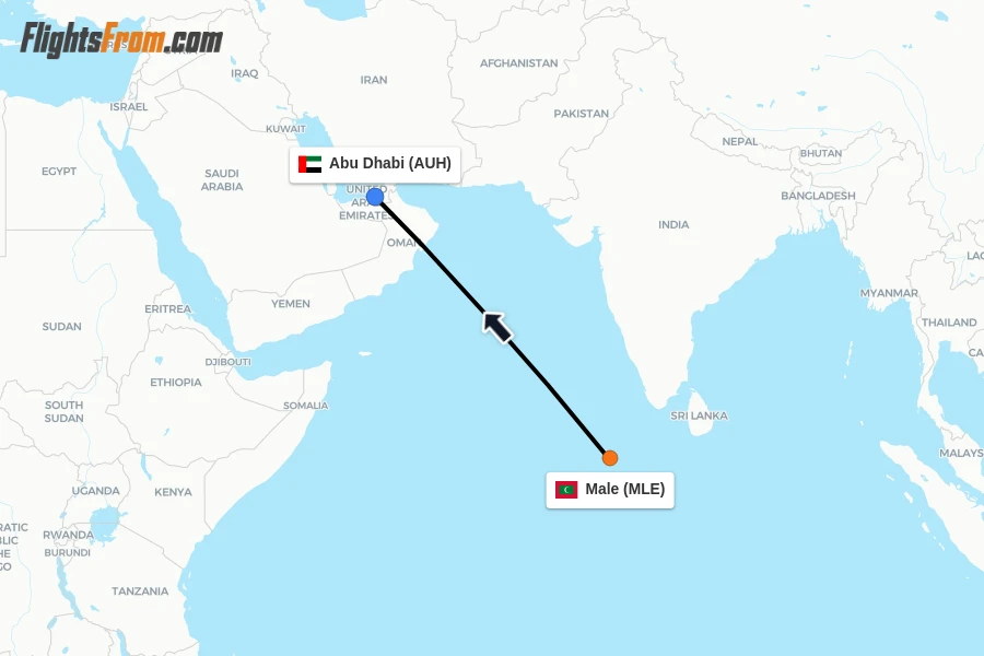 Flights from Male to Abu Dhabi route map