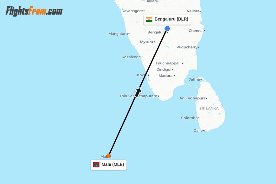 Flights from Male to Bengaluru route map
