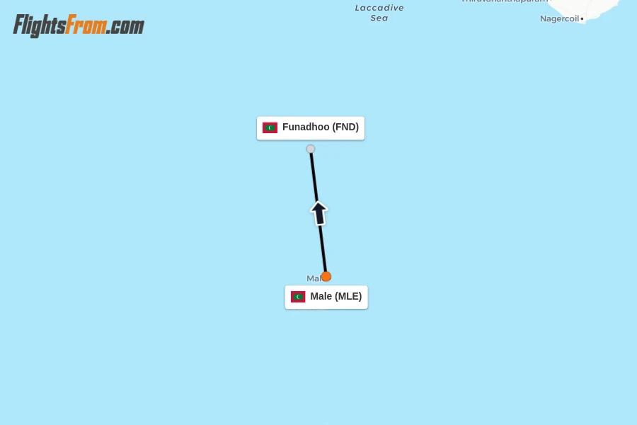 Flights from Male to Funadhoo route map