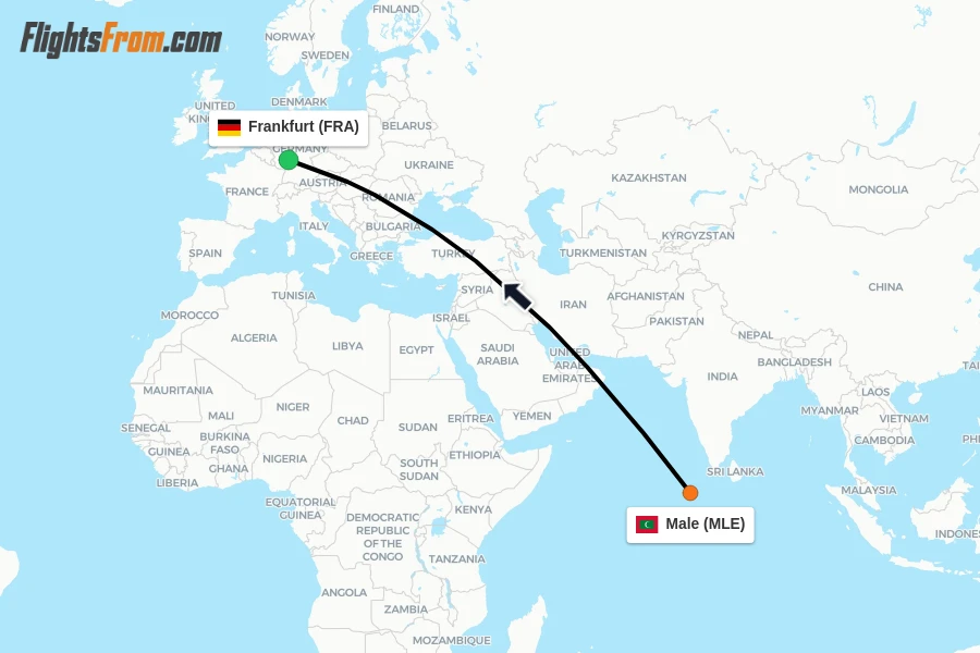 Flights from Male to Frankfurt route map
