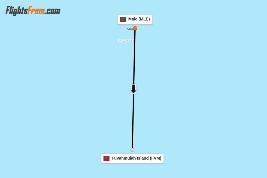 Flights from Male to Fuvahmulah Island route map