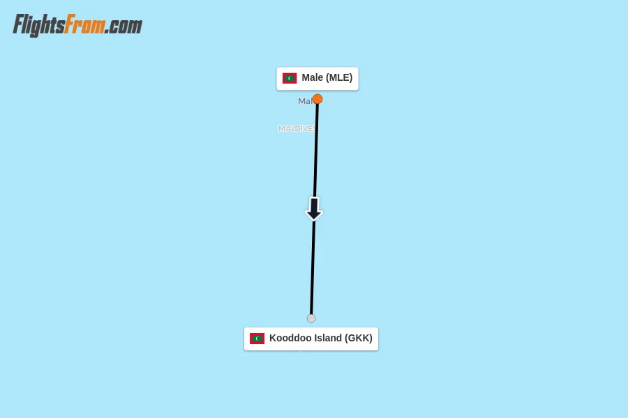 Flights from Male to Kooddoo Island route map
