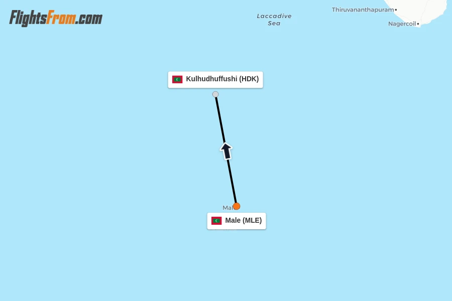 Flights from Male to Kulhudhuffushi route map
