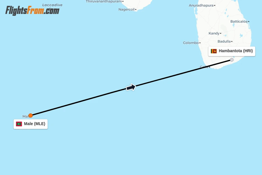 Flights from Male to Hambantota route map