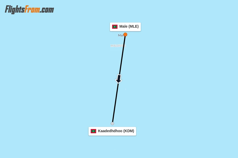 Flights from Male to Kaadedhdhoo route map