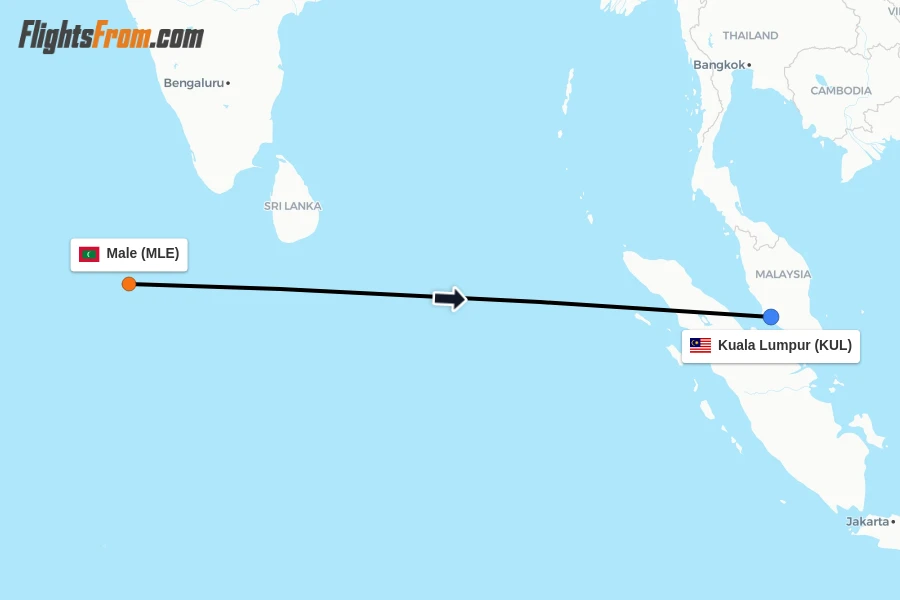 Flights from Male to Kuala Lumpur route map