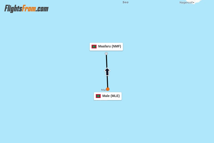 Flights from Male to Maafaru route map