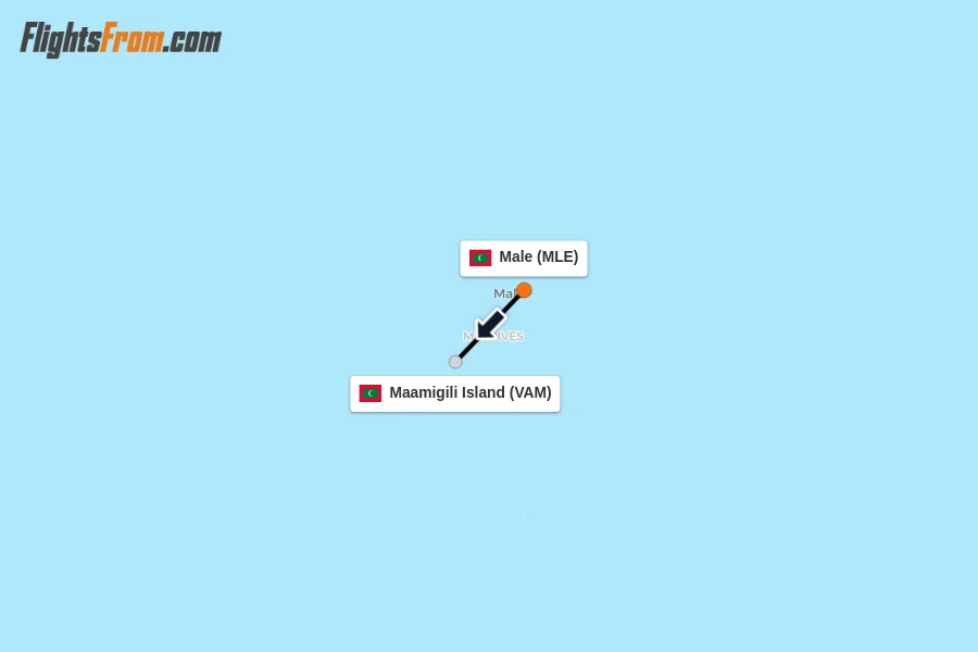 Flights from Male to Maamigili Island route map