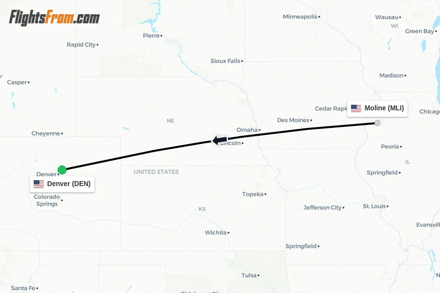 Flights from Moline to Denver route map