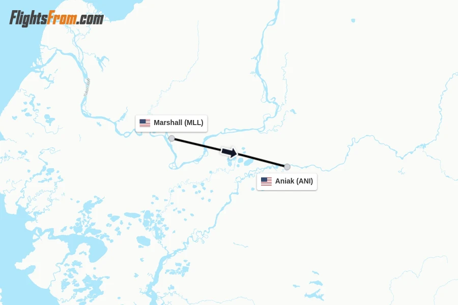 Flights from Marshall to Aniak route map