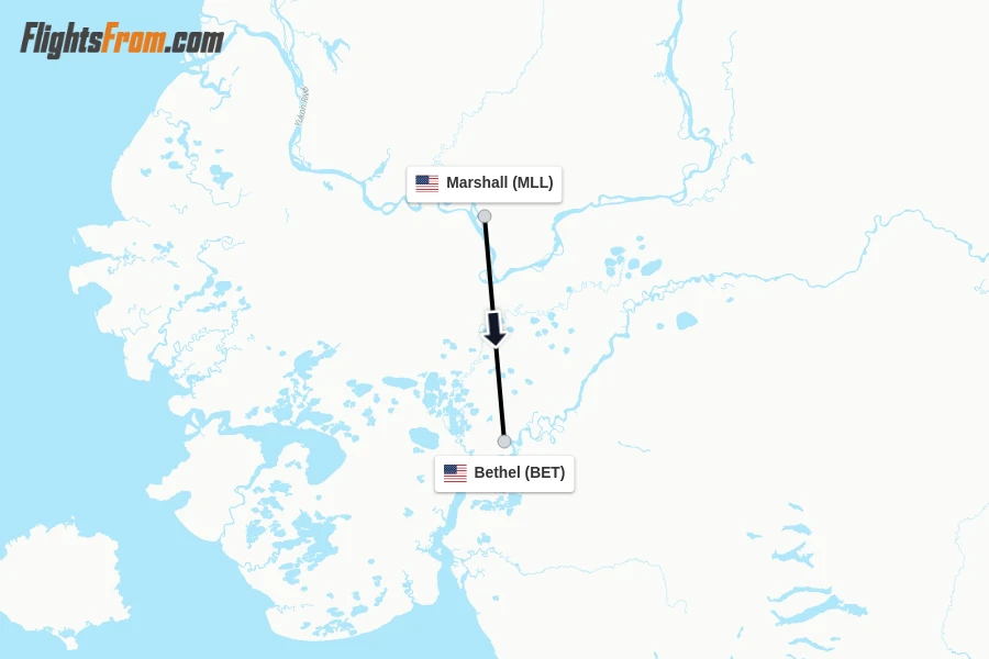 Flights from Marshall to Bethel route map