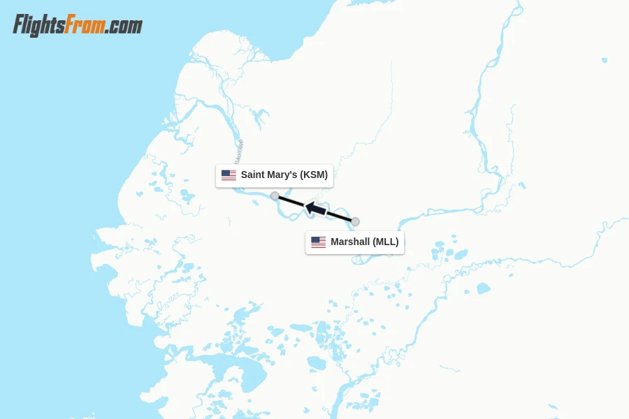 Flights from Marshall to Saint Mary's route map