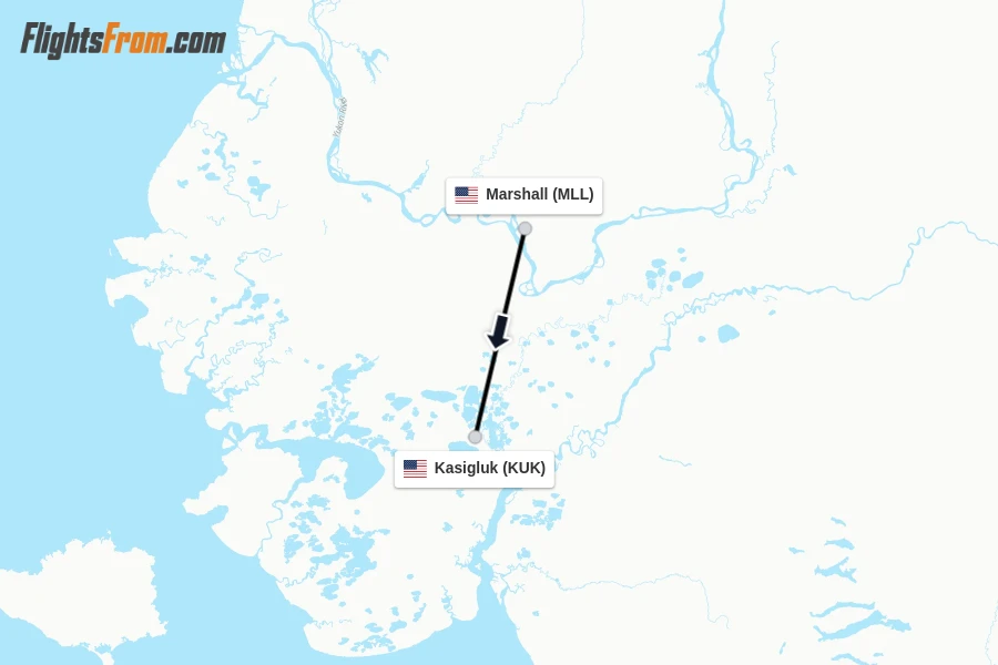 Flights from Marshall to Kasigluk route map