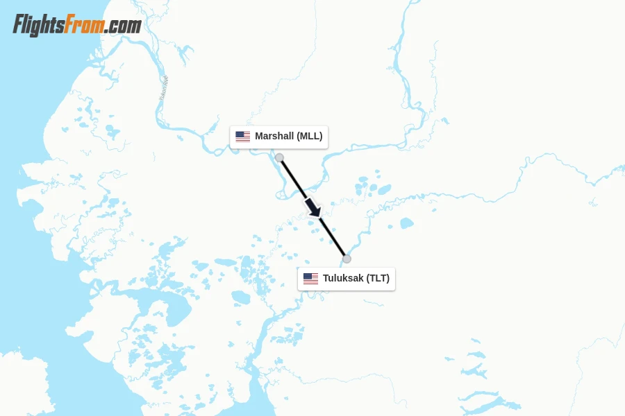 Flights from Marshall to Tuluksak route map