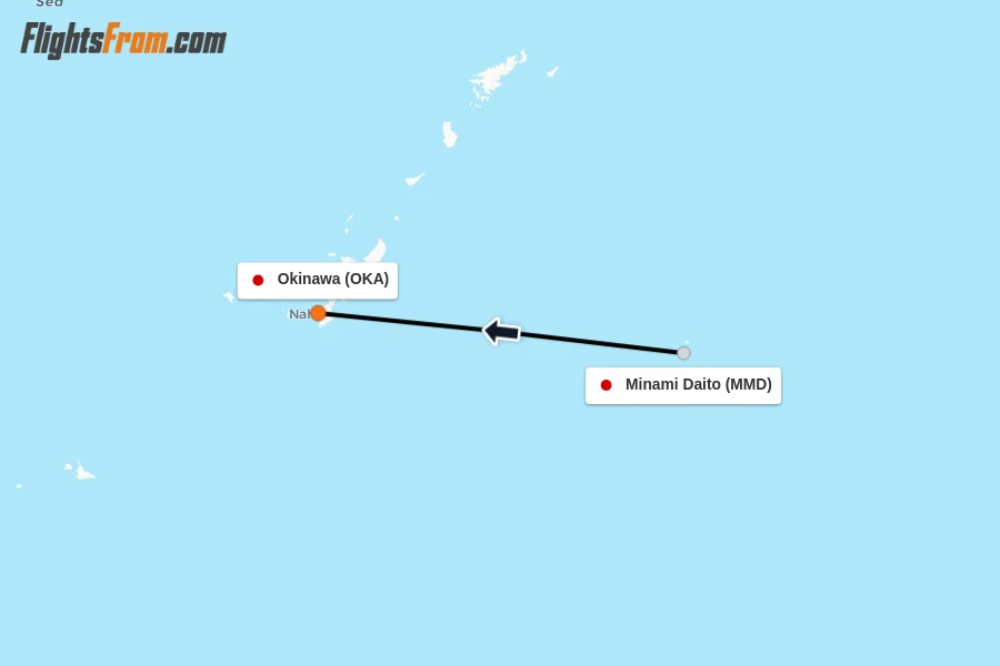 Flights from Minami Daito to Okinawa route map