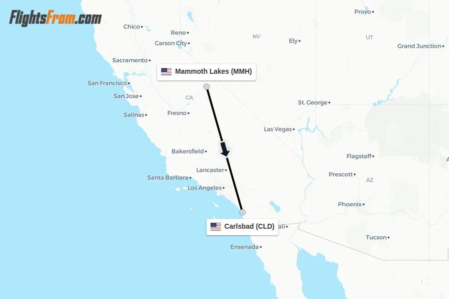 Flights from Mammoth Lakes to Carlsbad route map
