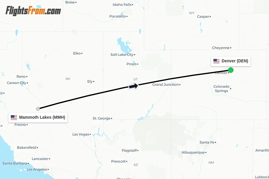 Flights from Mammoth Lakes to Denver route map