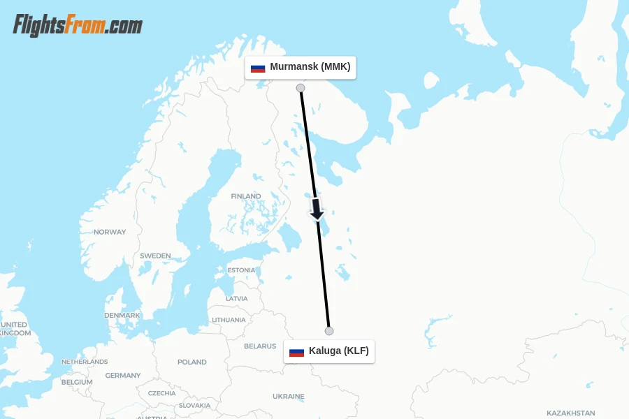 Flights from Murmansk to Kaluga route map