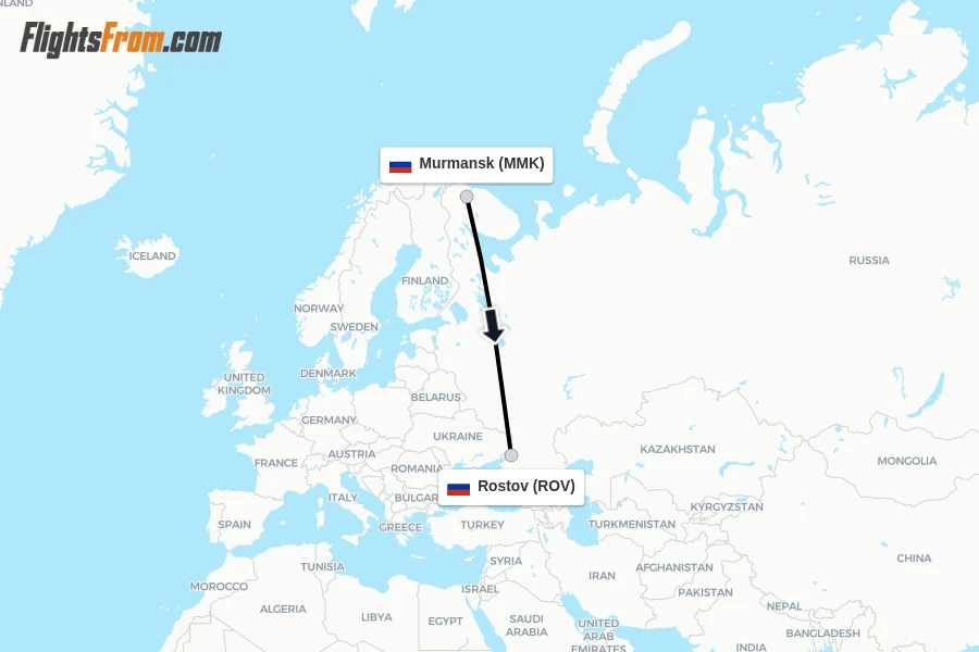 Flights from Murmansk to Rostov route map