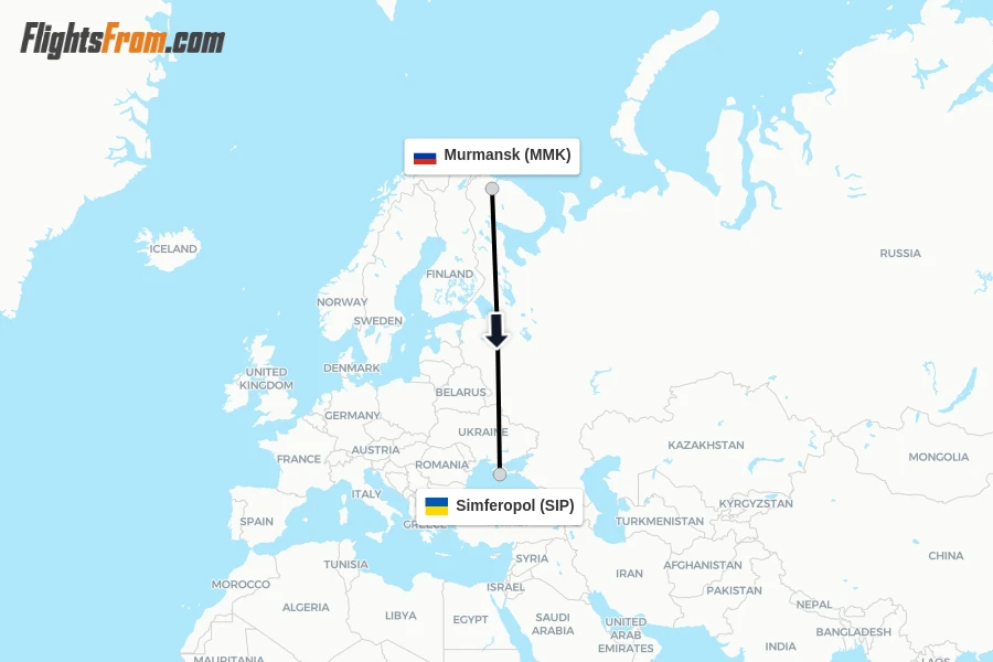 Flights from Murmansk to Simferopol route map