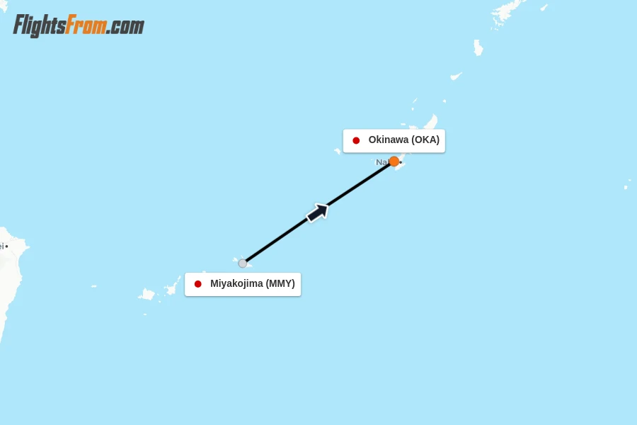 Flights from Miyakojima to Okinawa route map