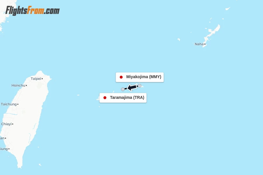 Flights from Miyakojima to Taramajima route map