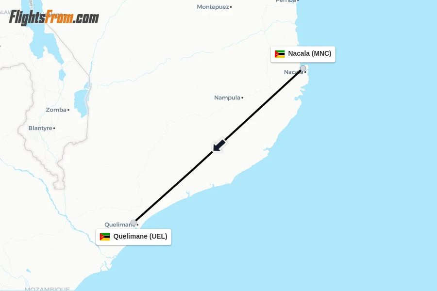 Flights from Nacala to Quelimane route map