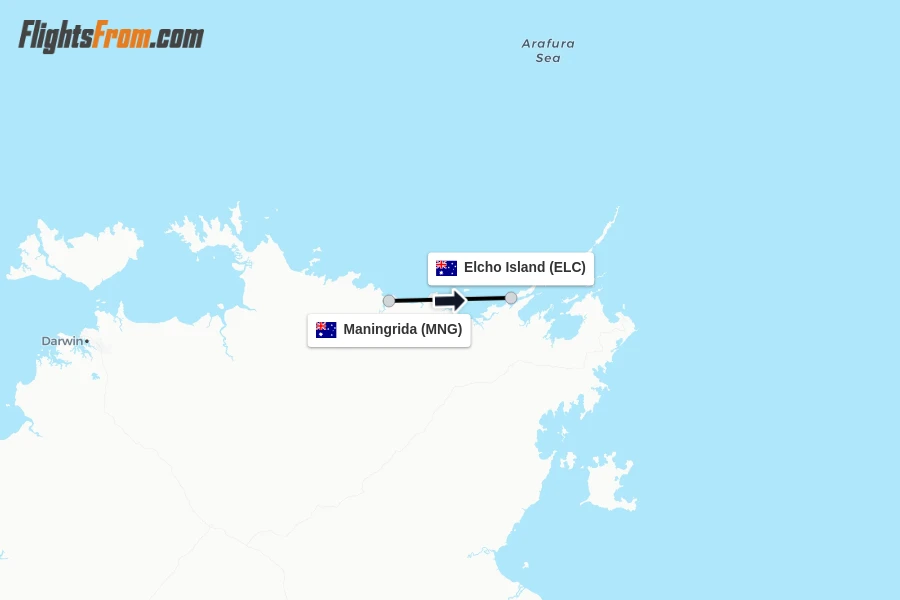Flights from Maningrida to Elcho Island route map
