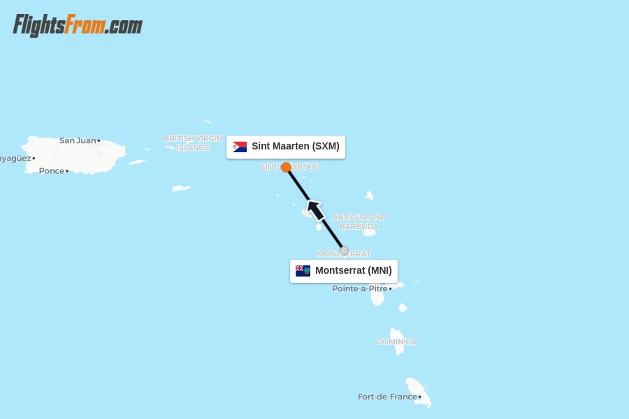 Flights from Montserrat to Sint Maarten route map