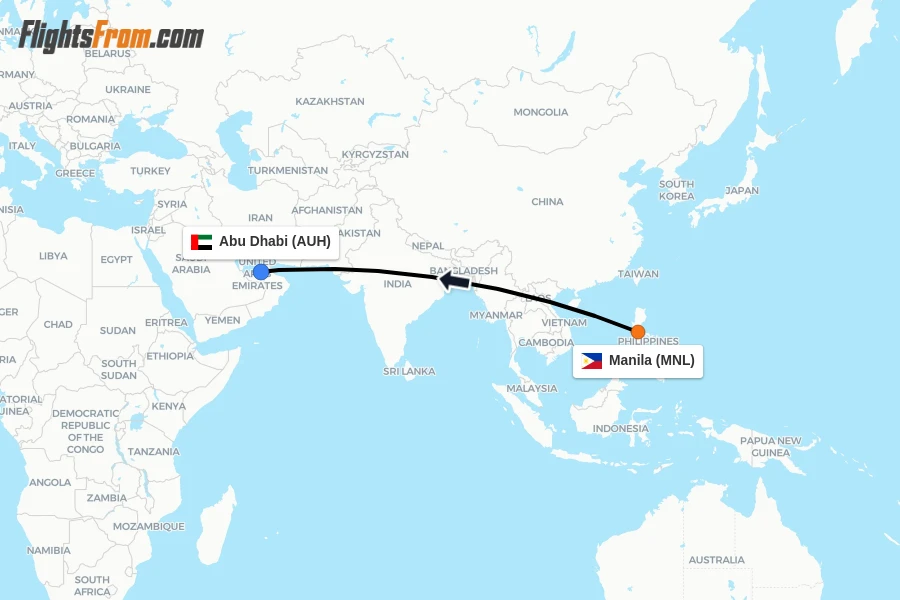 Flights from Manila to Abu Dhabi route map