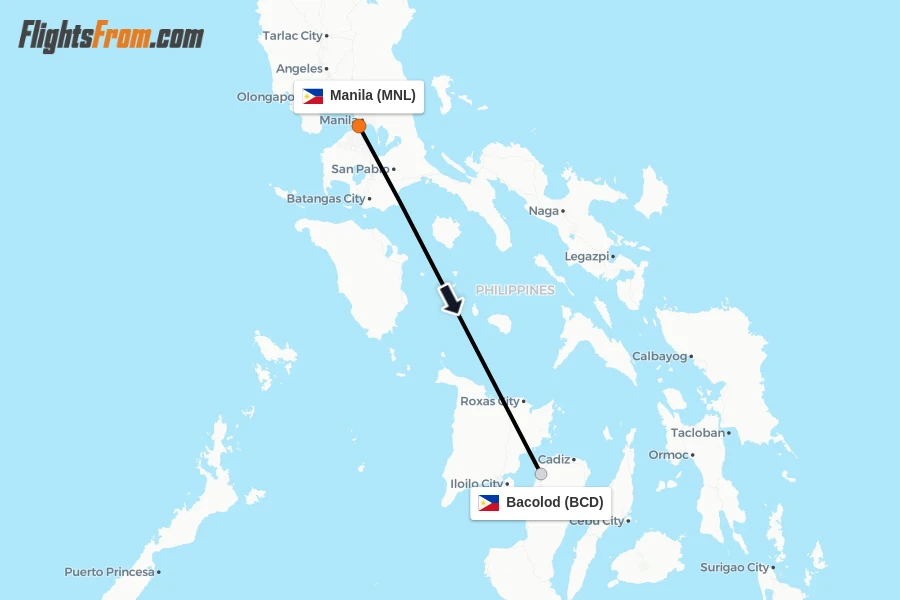 Flights from Manila to Bacolod route map