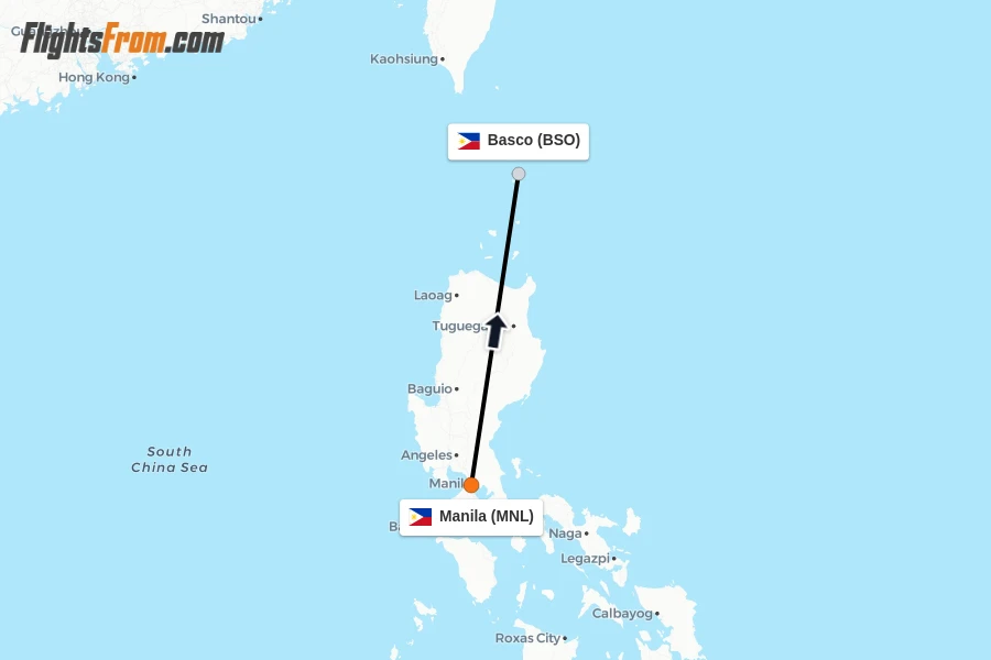 Flights from Manila to Basco route map