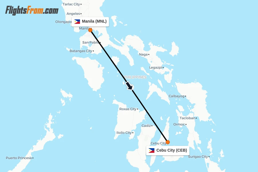 Flights from Manila to Cebu City route map