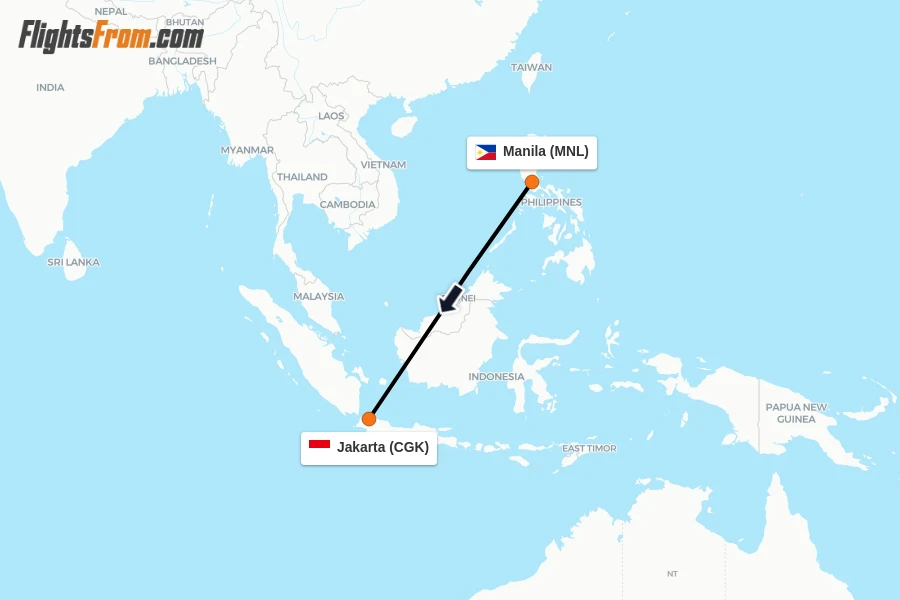 Flights from Manila to Jakarta route map