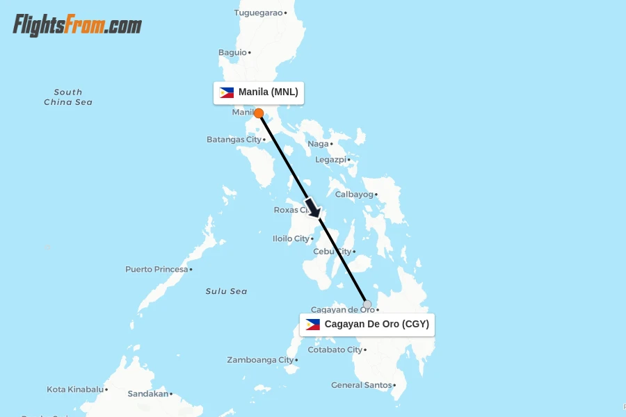 Flights from Manila to Cagayan De Oro route map