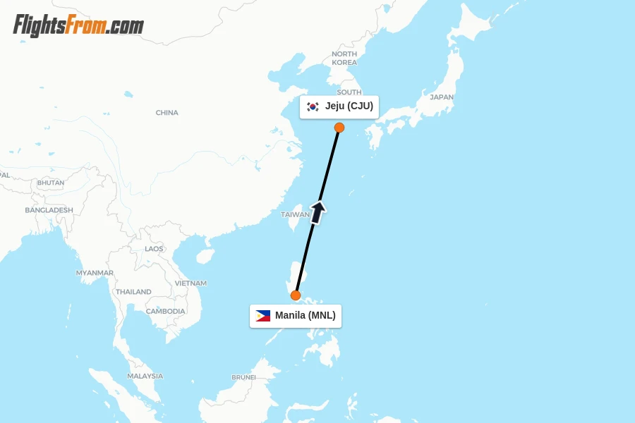 Flights from Manila to Jeju route map